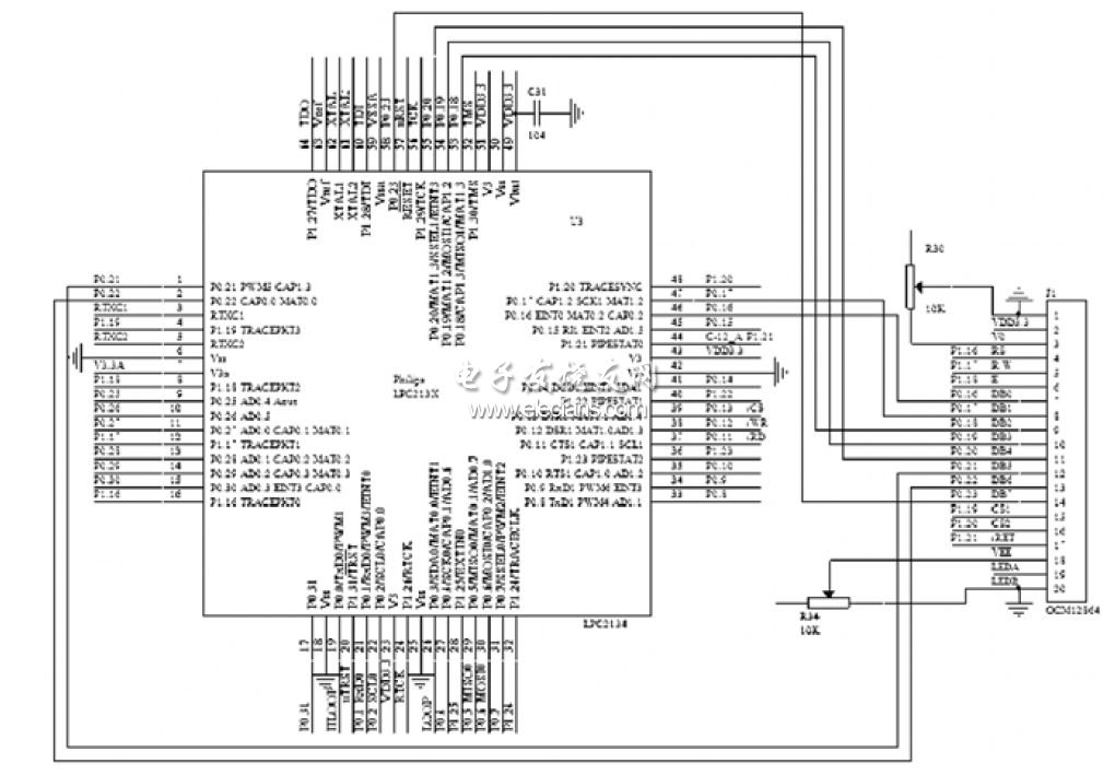 LPC2134OCM12864ӿڵ·ͼ