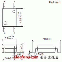 加强绝缘类轻薄通用晶体管耦合器轮廓说明图: TLP184, TLP185.