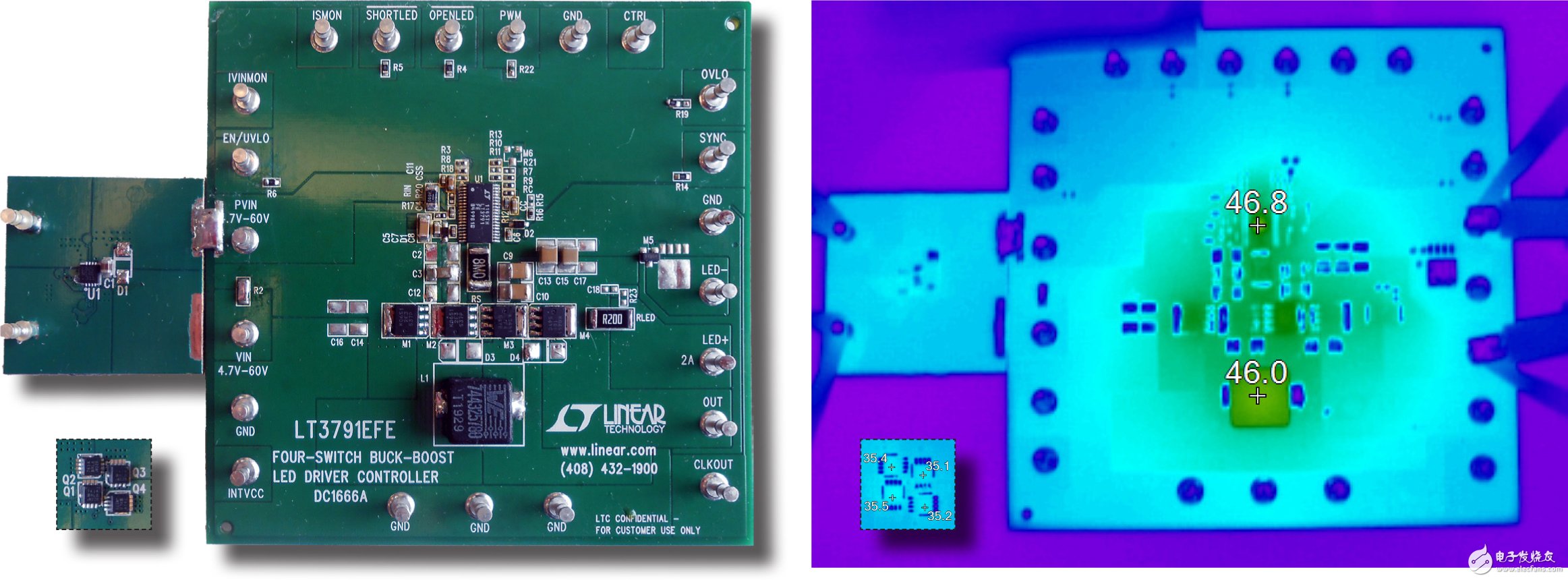 ͼ 5ͼ 1 ʾĸЧ LED ֵ״̬ע⣬LT4320  LED ´ڵ״̬ṩ 60W  LED ʱLT3791 ߹ʽѹ-ѹת֧С 24Cλڵ·屳 4  MOSFET Ƕ룩 С 13C ¶Ϊ 23C